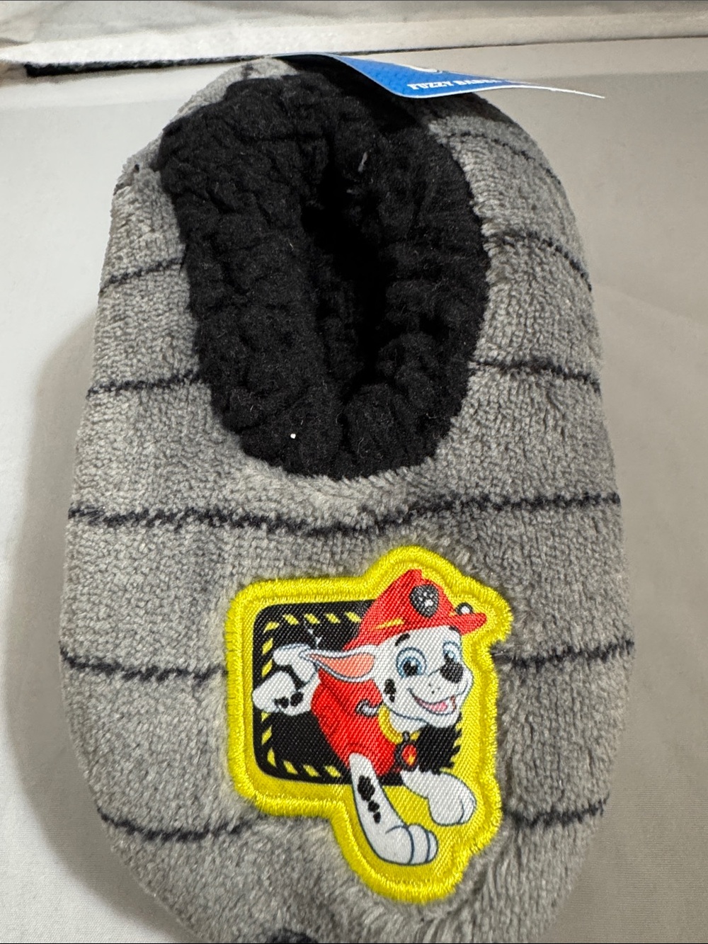 Paw Patrol Gray Striped Kids Slipper Socks with Marshall Patch